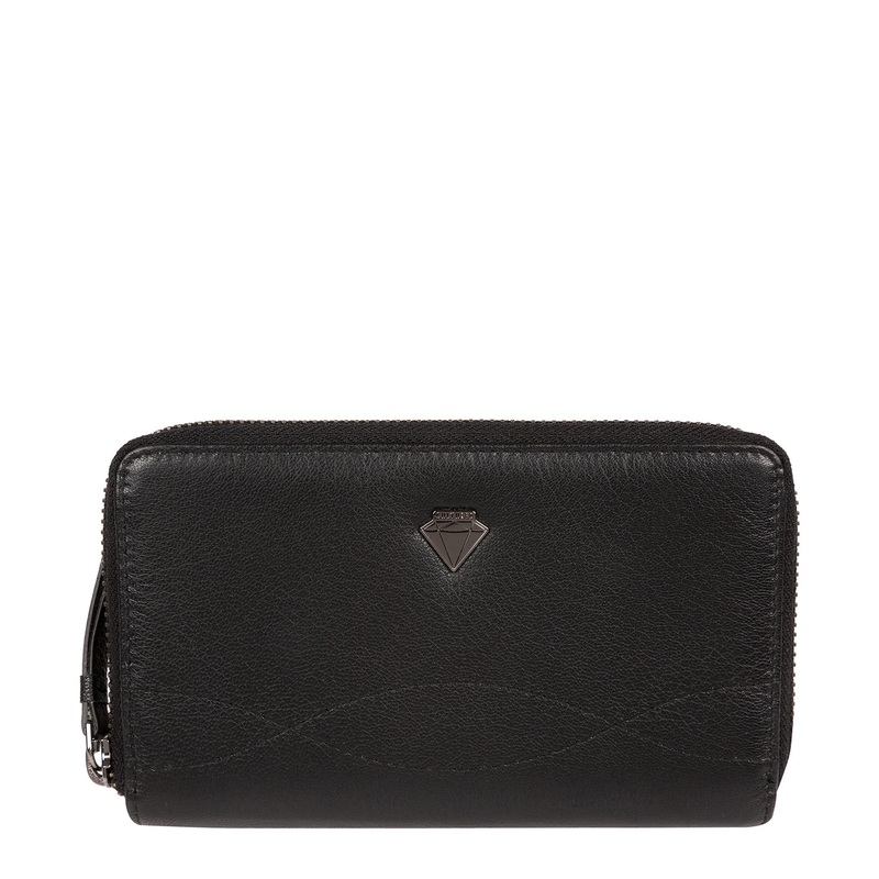 'Wittion' Black Leather Zip-Round Purse