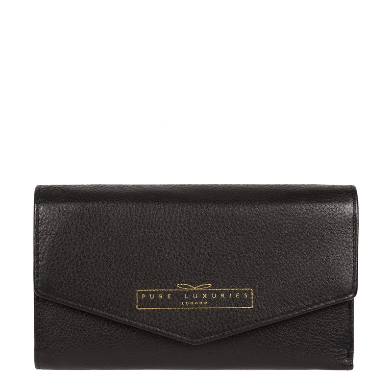 'Yew' Black Leather Tri-Fold Purse