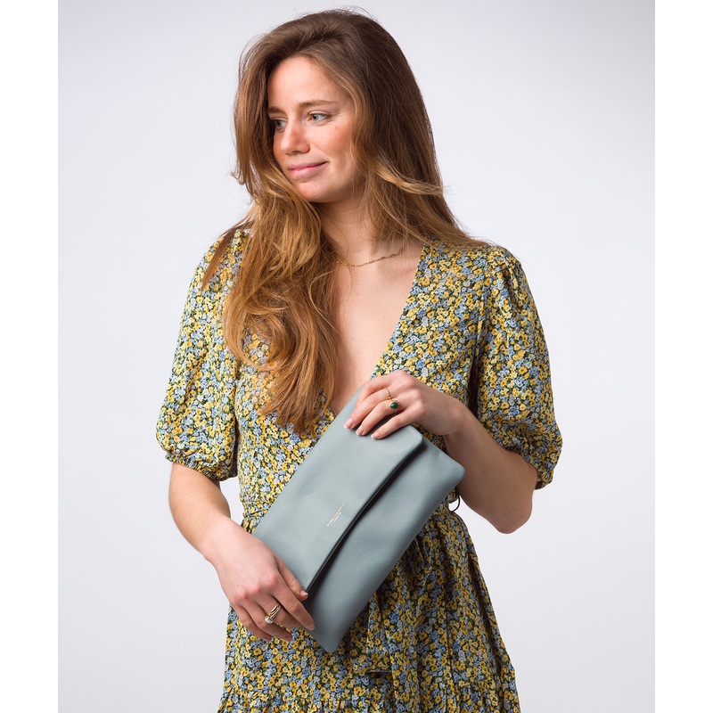 'Amelia' Cashmere Blue Leather Clutch Bag