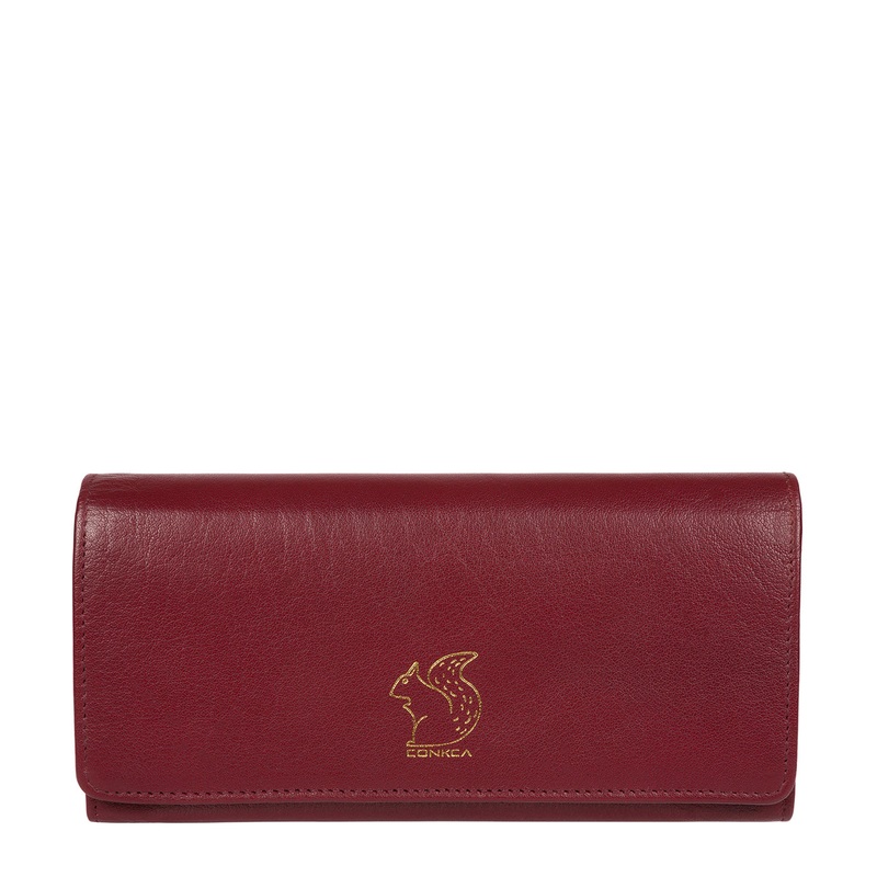 'Arabella' Deep Red Tri-Fold Leather Purse