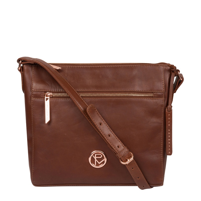 'Byrne' Cognac Leather Cross Body Bag