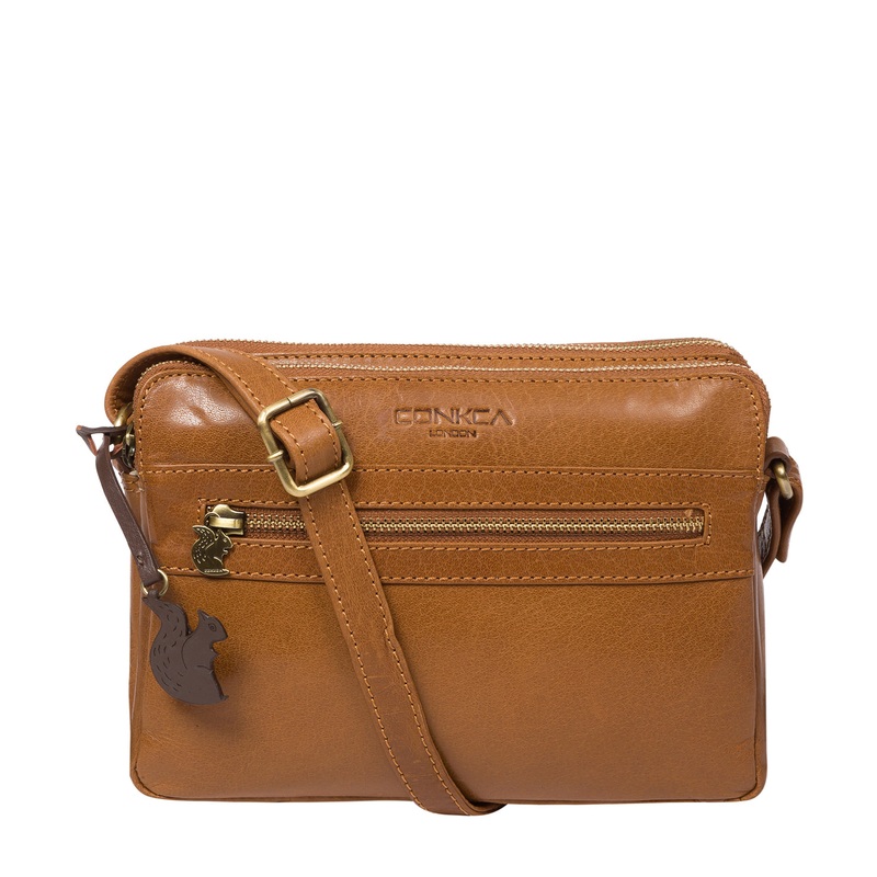 'Drew' Dark Tan Leather Cross Body Bag