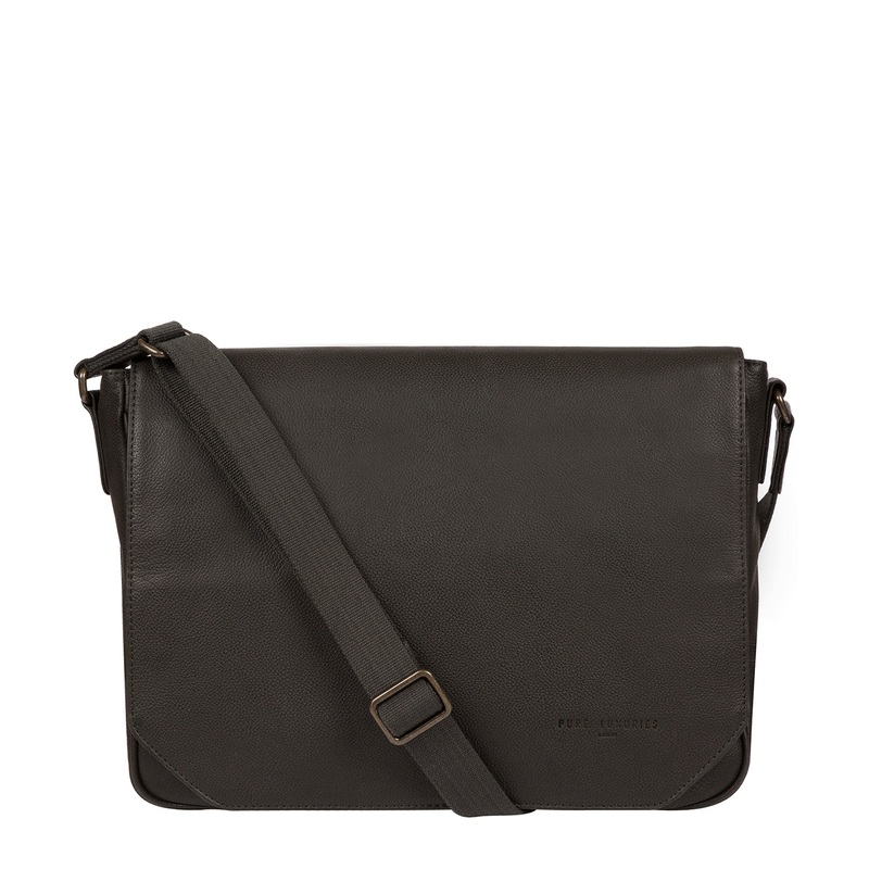 'Eiger' Ash Black Leather Messenger Bag