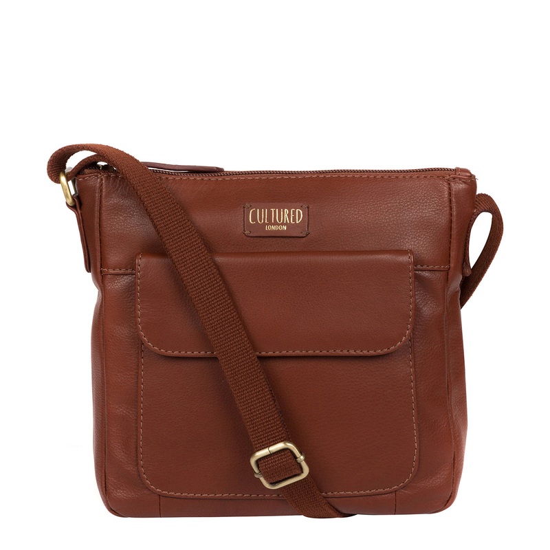 'Elna' Cognac Leather Cross Body Bag