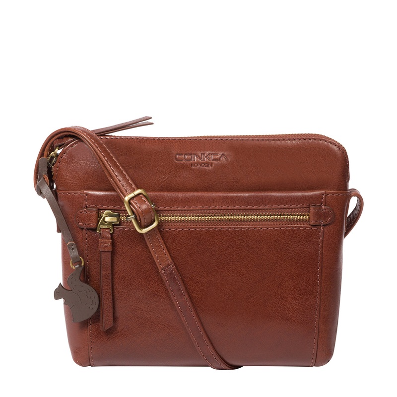 'Frida' Conker Brown Leather Cross Body Bag