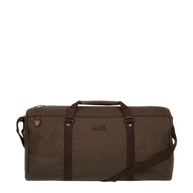 'Harrow' Khaki Canvas & Leather Holdall