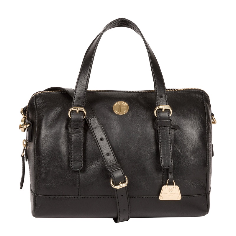 'Iris' Jet Black Leather Handbag