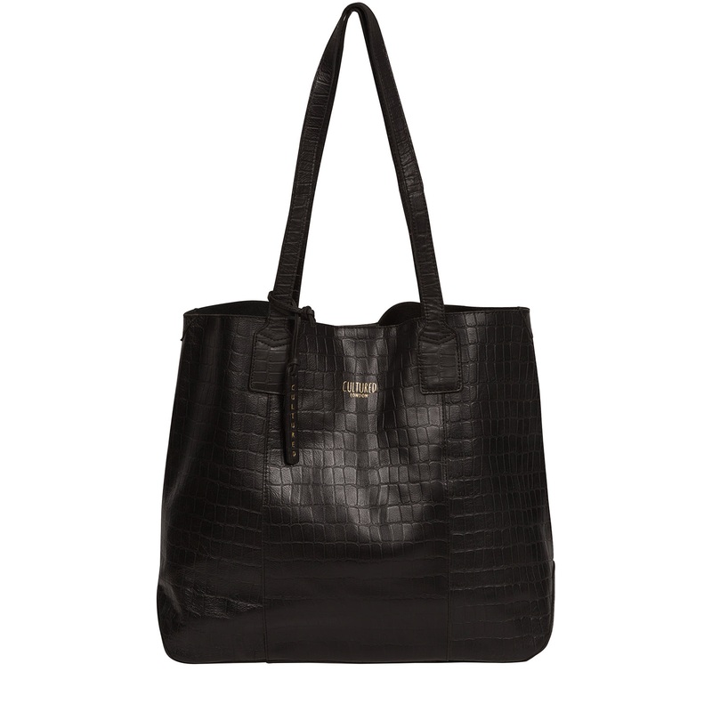 'Kingston' Black Croc Leather Shopper Bag