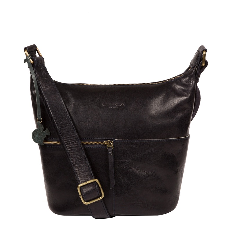 'Kristin' Navy Leather Shoulder Bag