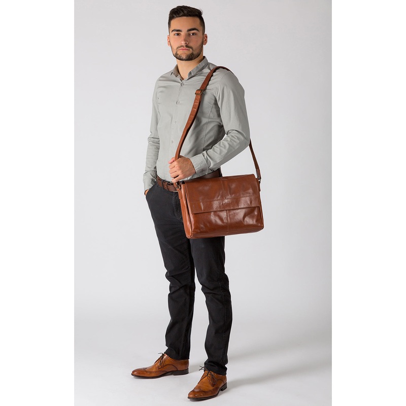 'Maldini' Italian-Inspired Chestnut Leather Messenger Bag
