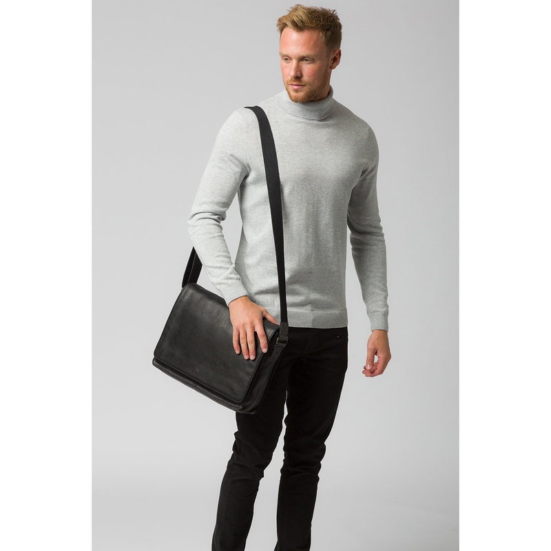 'Tom' Black Leather Messenger Bag