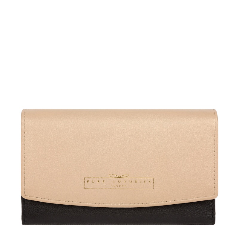 'Tulip' Black & Champagne Leather Tri-Fold Purse