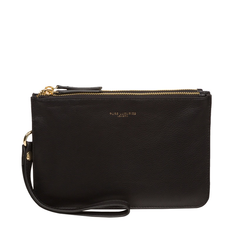'Addison' Black Nappa Leather Clutch Bag