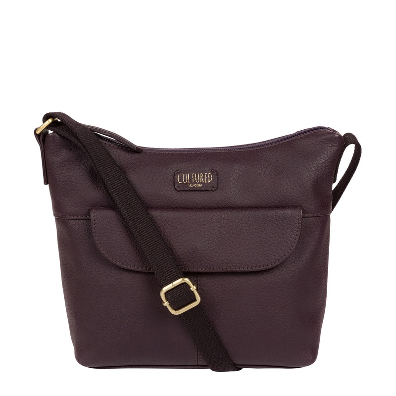 'Amel' Plum Leather Small Cross Body Bag