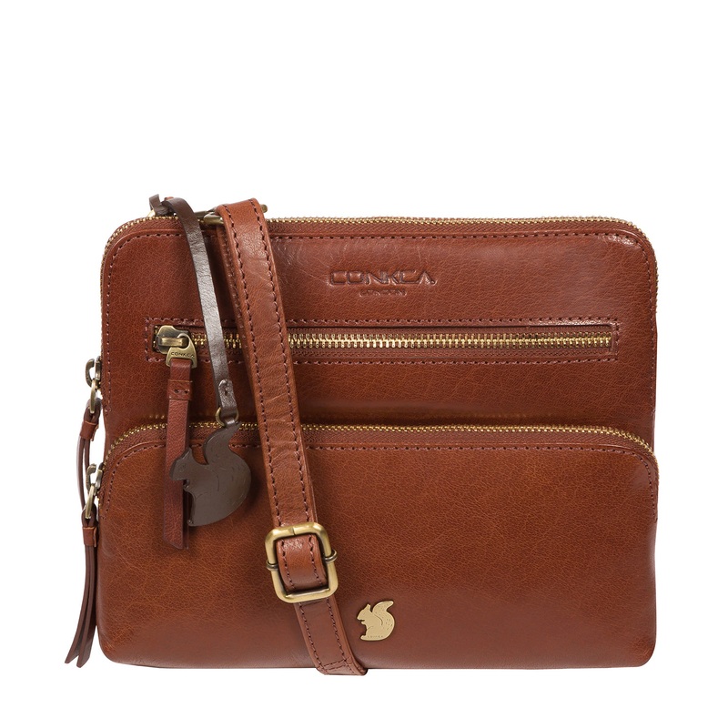 'Angel' Conker Brown Leather Cross Body Clutch Bag