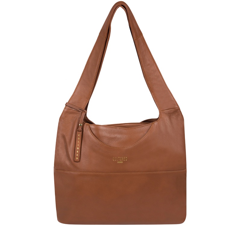 'Boston' Dark Tan Leather Shoulder Bag