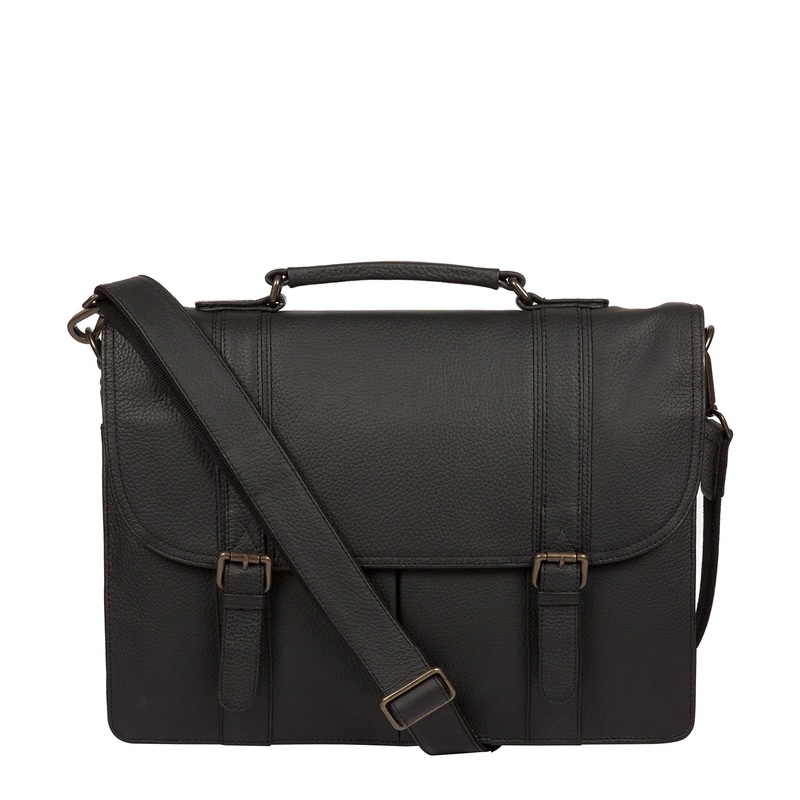 'Caxton' Black Leather Briefcase