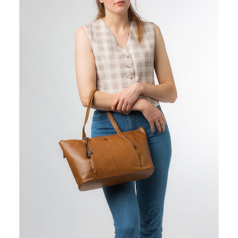 'Clover' Dark Tan Leather Tote Bag