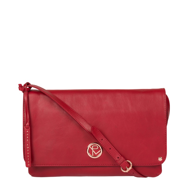 'Ermes' Cherry Leather Cross Body Clutch Bag