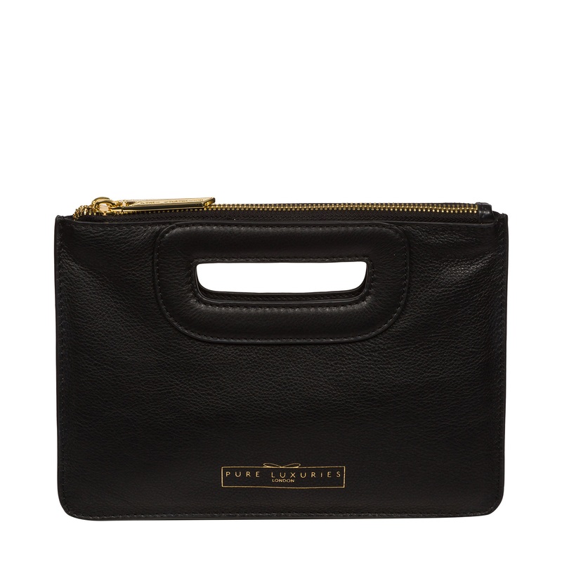 'Esher' Black Leather Clutch Bag