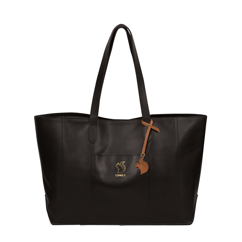'Ginny' Jet Black Vegetable-Tanned Leather Tote Bag