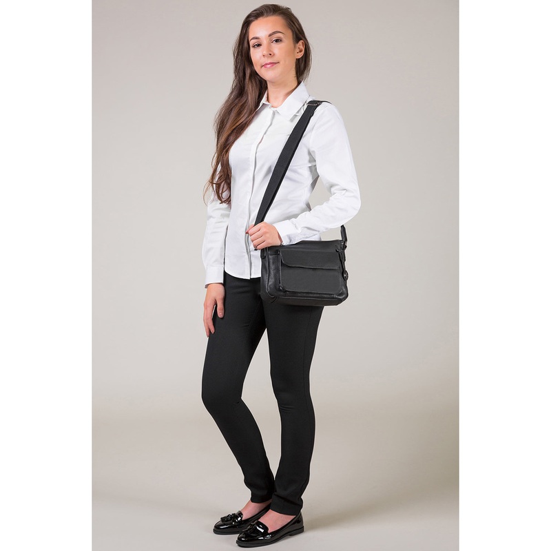 'Guildford' Black Leather & Platinum-Coloured Detail Mini Bag
