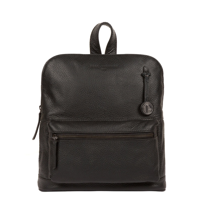 'Ingleby' Black & Platinum-Coloured Detail Leather Backpack