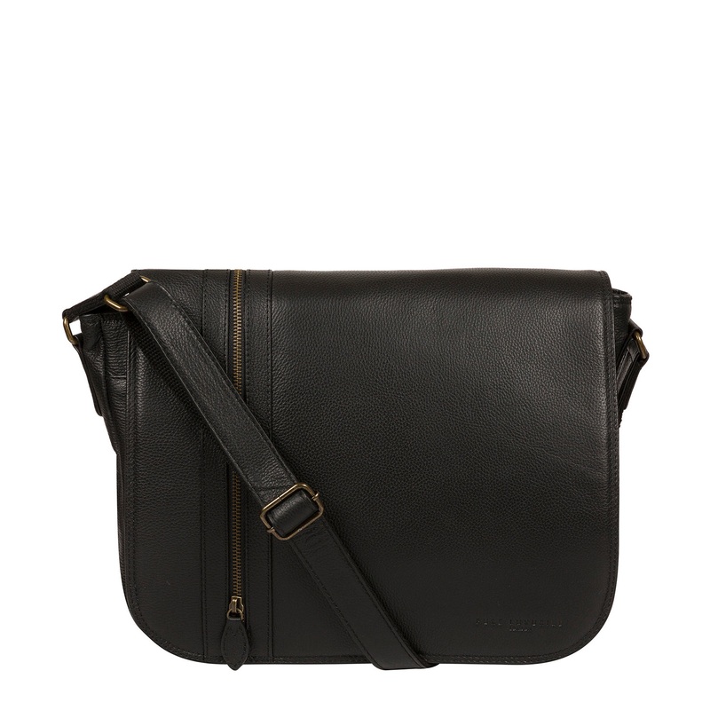'Jefferson' Black Leather Messenger Bag