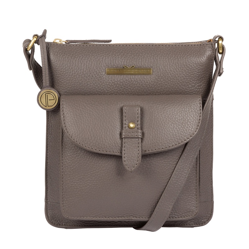 'Kaede' Grey Leather Cross Body Bag