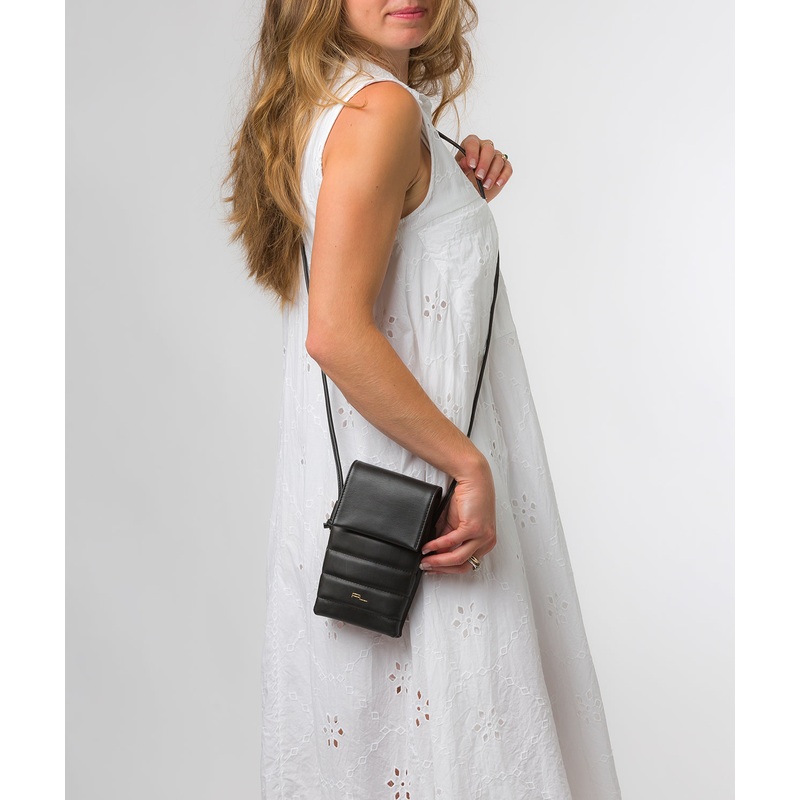 'Lilian' Black Nappa Leather Cross Body Phone Bag