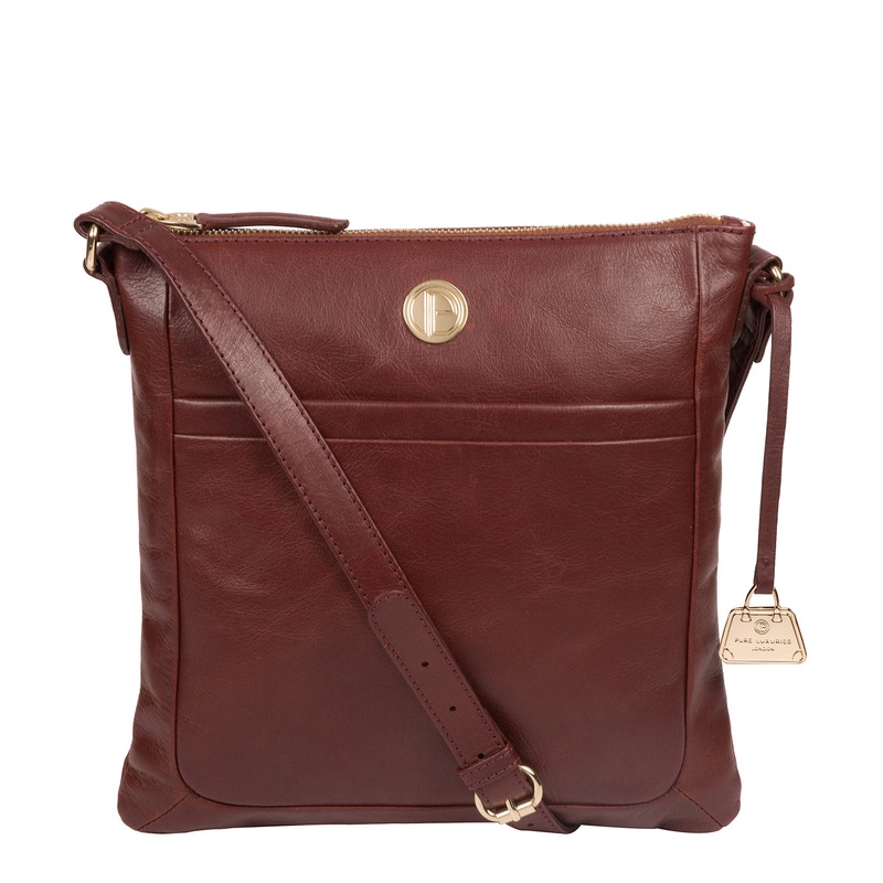 'Lotus' Chestnut Leather Cross Body Bag