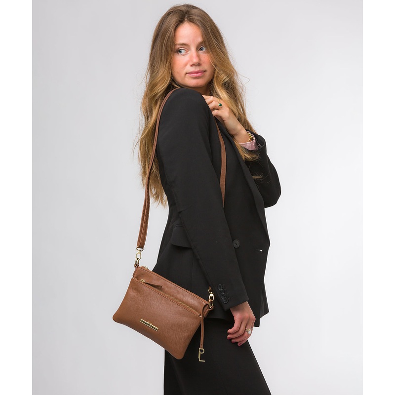 'Lytham' Tan Leather Cross Body Clutch Bag