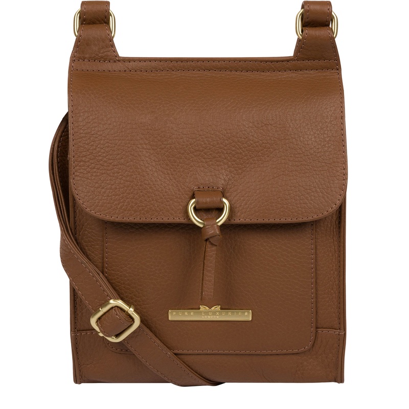'Mabel' Dark Tan Leather Cross Body Bag