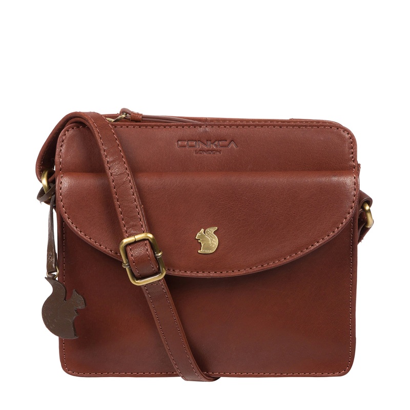 'Magda' Conker Brown Leather Cross Body Bag
