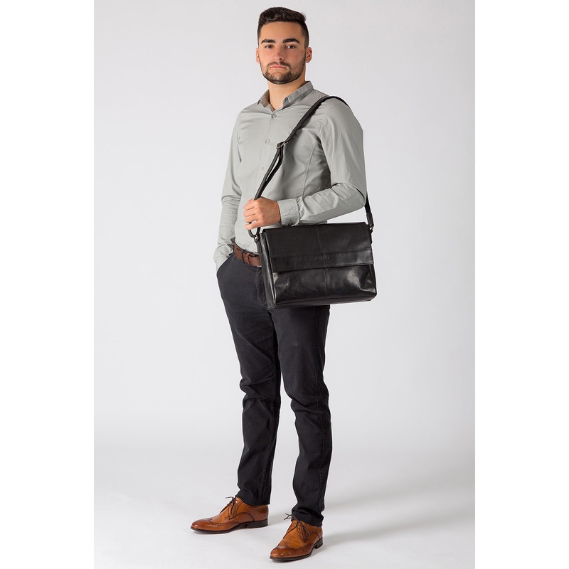 'Maldini' Italian-Inspired Black Leather Messenger Bag