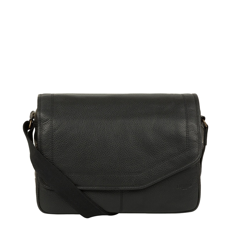 'Reaction' Black Leather Messenger Bag