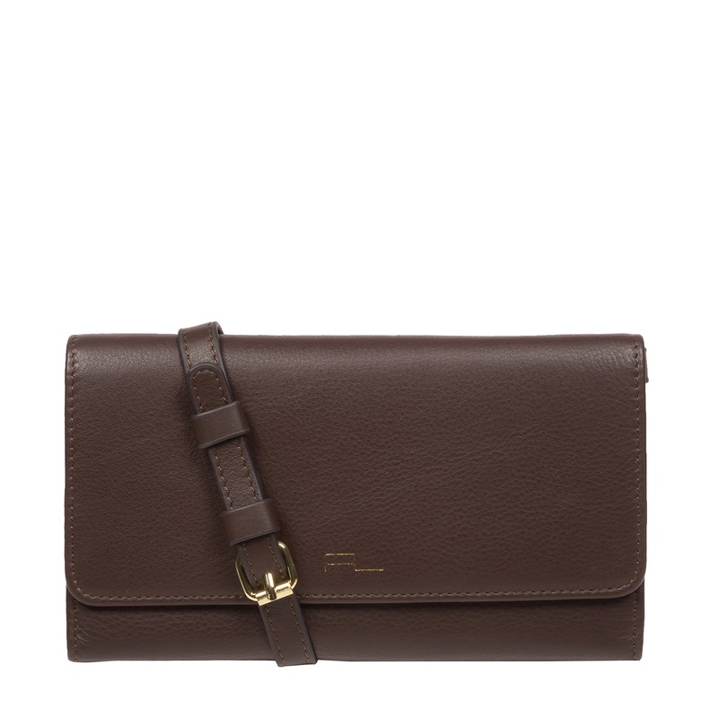 'Saffron' Hot Fudge Nappa Leather Cross Body Clutch Bag