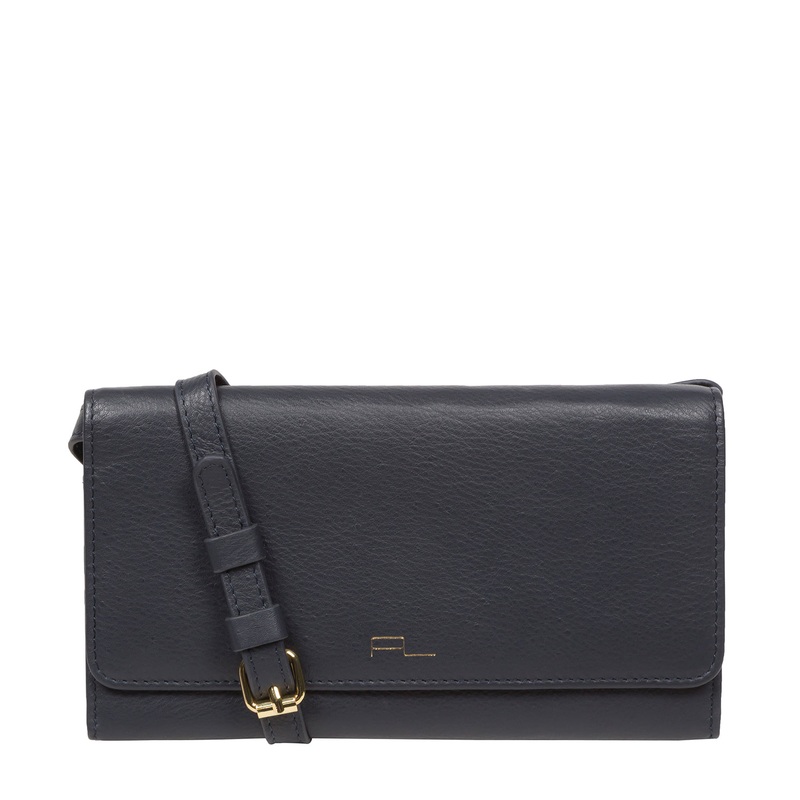 'Saffron' Navy Nappa Leather Cross Body Clutch Bag
