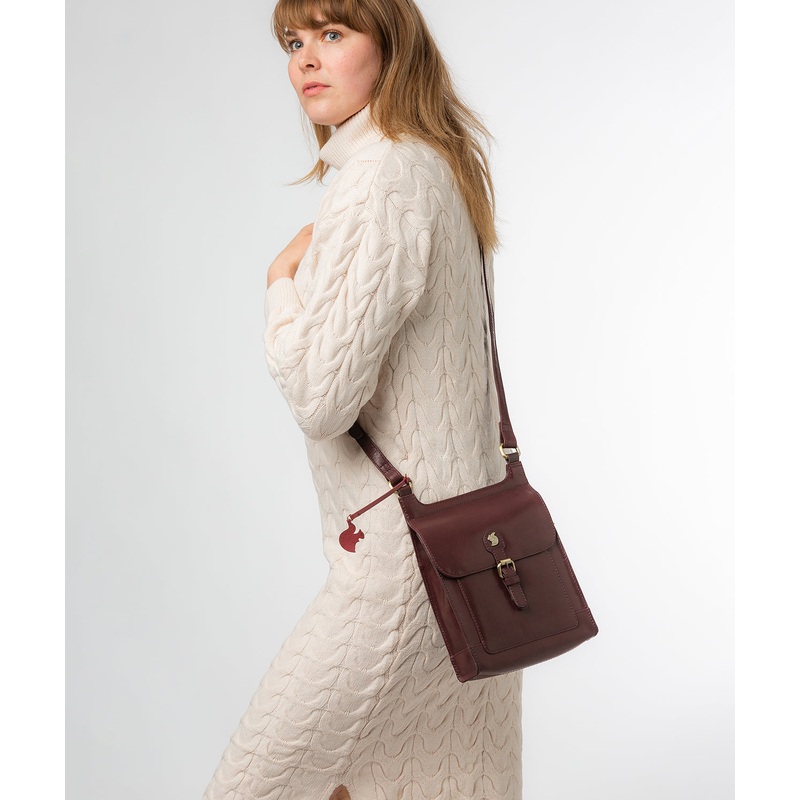 'Sasha' Plum Leather Cross Body Bag
