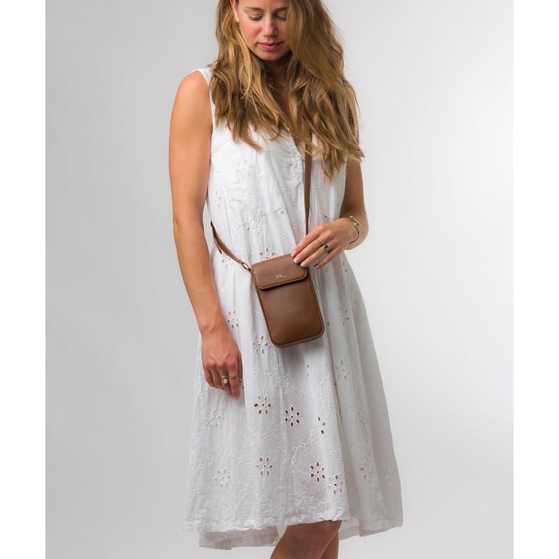 'Selena' Chestnut Nappa Leather Cross Body Phone Bag