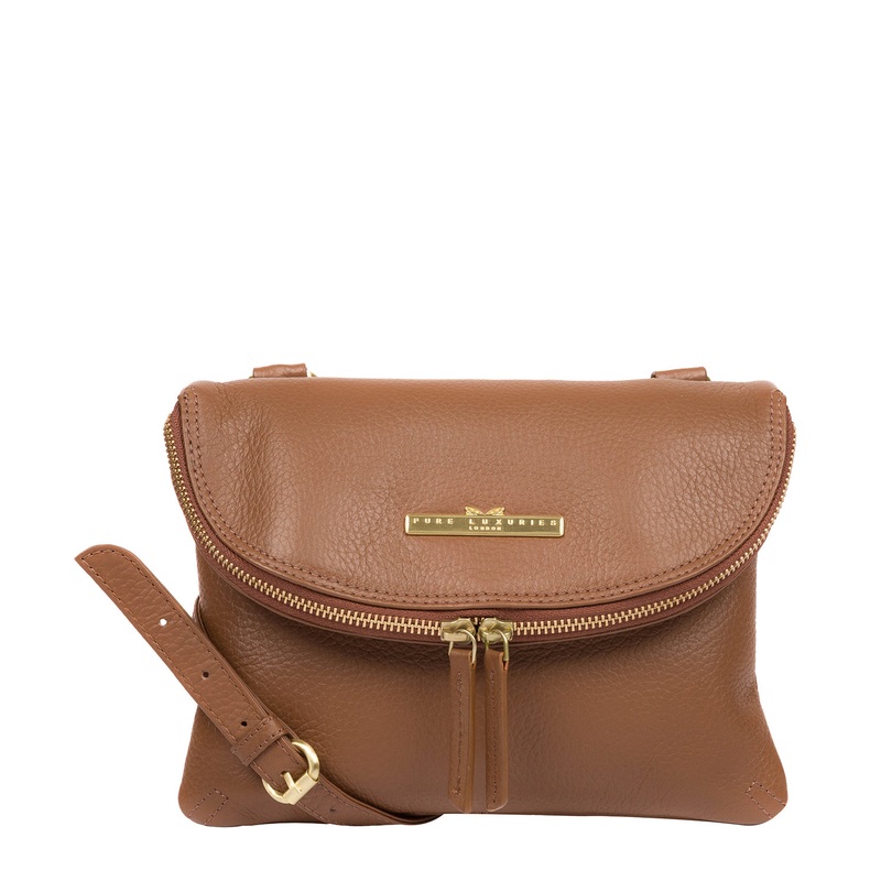 'Sheryl' Dark Tan Leather Cross Body Bag