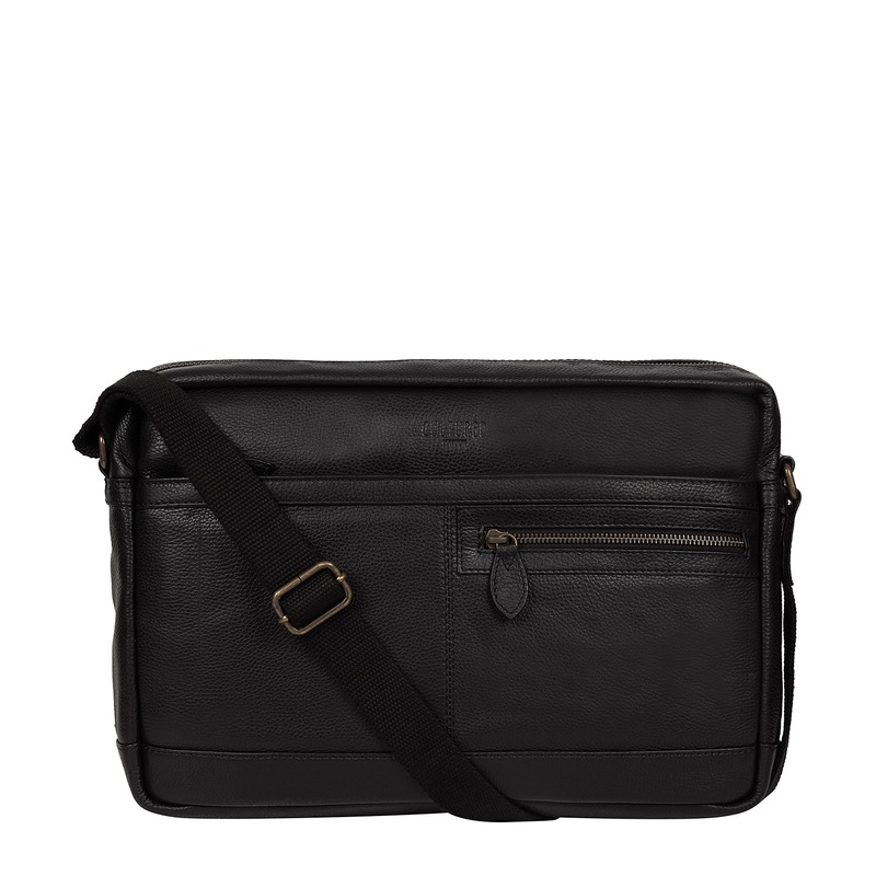'Tower' Black Leather Messenger Bag