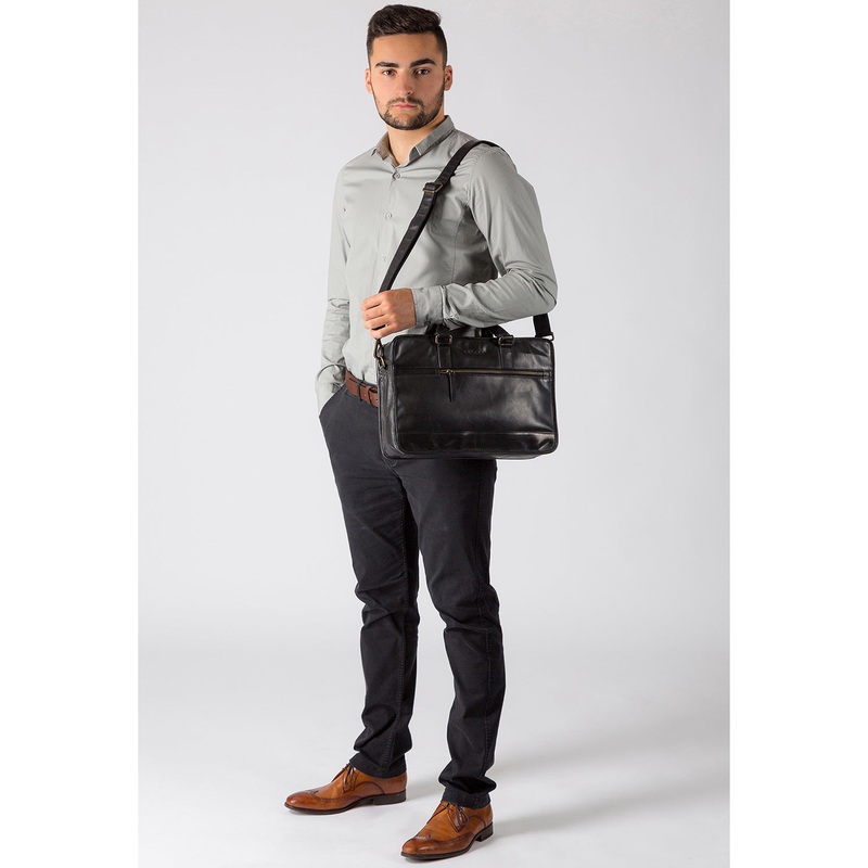 'Travisso' Italian-Inspired Black Leather Work Bag
