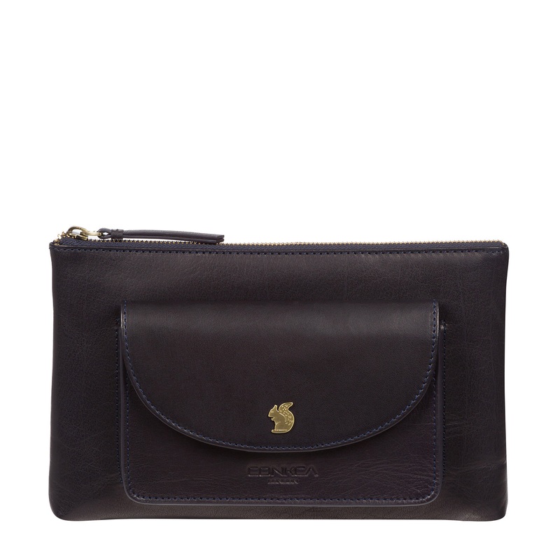 'Treasure' Navy Leather Clutch Bag