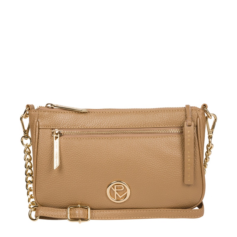 'Yvette' Metallic Champagne Leather Cross Body Clutch Bag