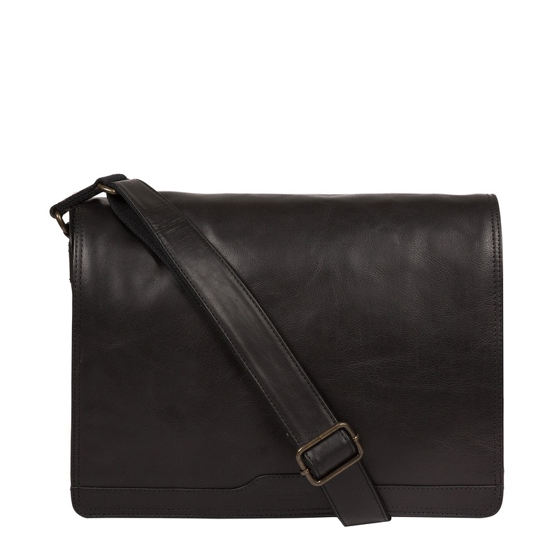 'Zico' Black Leather Messenger Bag
