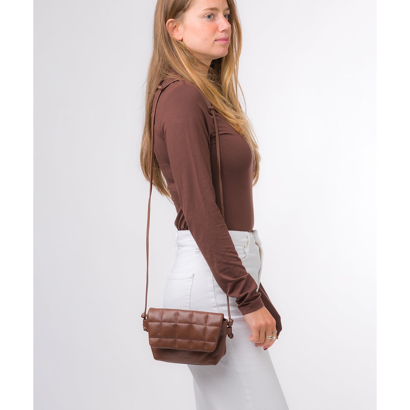 'Zoey' Dark Tan Nappa Leather Cross Body Bag