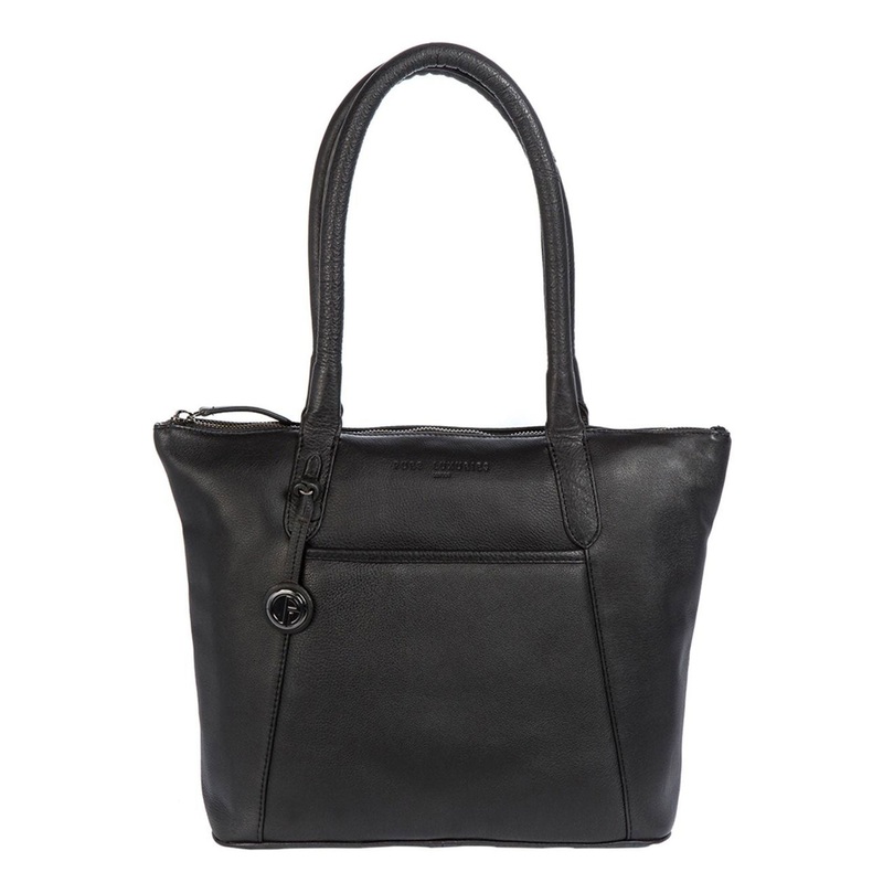 'Alnwick' Black Leather & Platinum-Coloured Detail  Small Tote