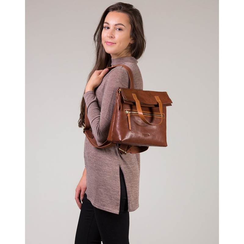 'Anoushka' Handcrafted Conker Brown & Cognac Leather Backpack