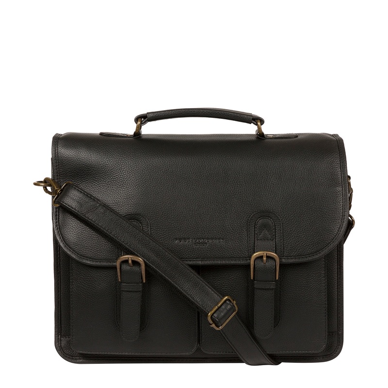 'Bank' Black Leather Work Bag